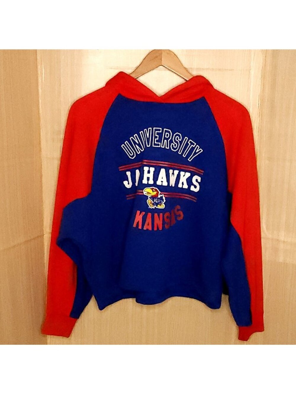 University Of Kansas New Womens Red Blue Cropped Hooded Sweatshirt XL